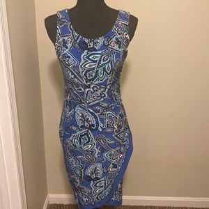 Wrap dress, blue, teal, white and black